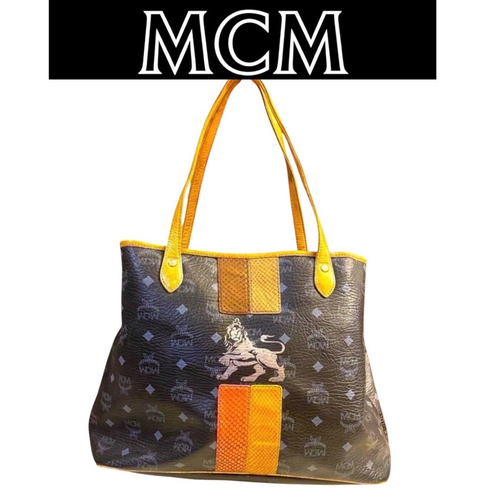 MCM Black/Gold Visetos Coated Canvas and Leather Princess Lion Tote, EUC